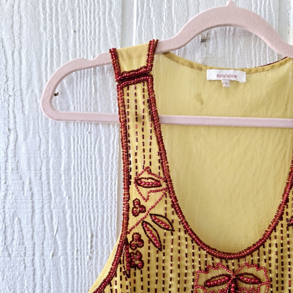 Sundance Mesh Yellow & Red Beaded Tank Top Lined Festival Boho Western Large - Picture 3 of 8
